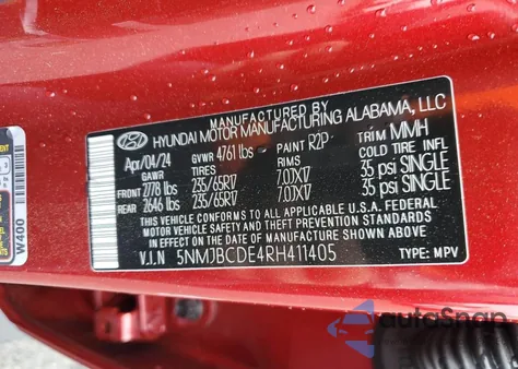 2024 Hyundai Tucson Sel from USA, damaged, VIN 5NMJBCDE4RH411405